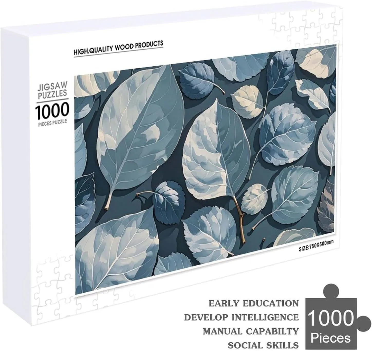 for Mother's Day Premium Puzzle with Unique Art Design Challenging Brain yield Teaser Birthday Gift for All Ages 1000 PCS Blue Gray Leaf Branch Puzzle for Adults Wooden Jigsaw Puzzle 