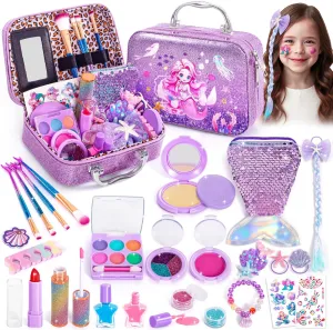 for Toddlers Toys, Washable Make Up Set Non-Toxic Mermaid Toys for Girls Purse, Princess Pretend Play Hair & Nail Polish Accessories, Christmas Birthday Gift Toys for Girls 3  Kids artiste Makeup 