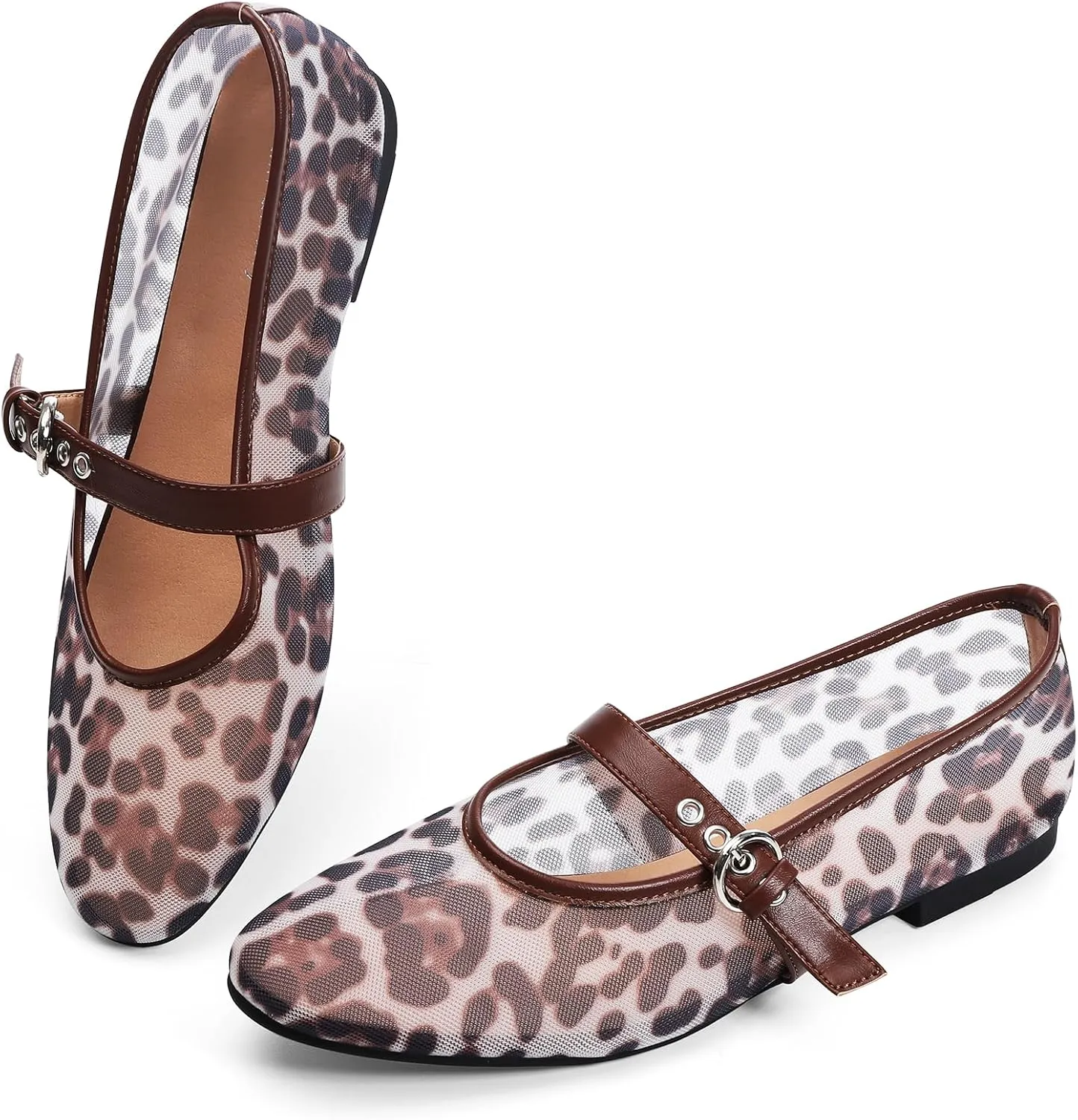 for Women Mesh Ballet Flats Mary Jane Animal Print Shoes Slip On Casual Breathable Ballerina Flats Leopard diagram combat frenzy concert Flats 