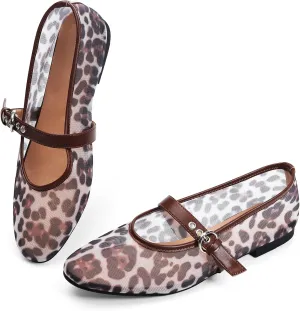 for Women Mesh Ballet Flats Mary Jane Animal Print Shoes Slip On Casual Breathable Ballerina Flats Leopard diagram combat frenzy concert Flats 