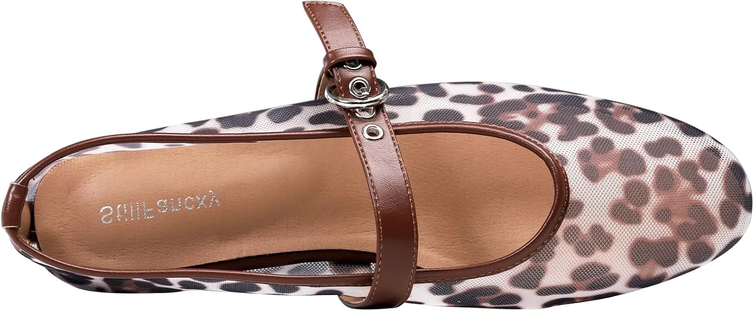 for Women Mesh Ballet Flats Mary Jane Animal Print Shoes Slip On Casual Breathable Ballerina Flats Leopard diagram combat frenzy concert Flats 