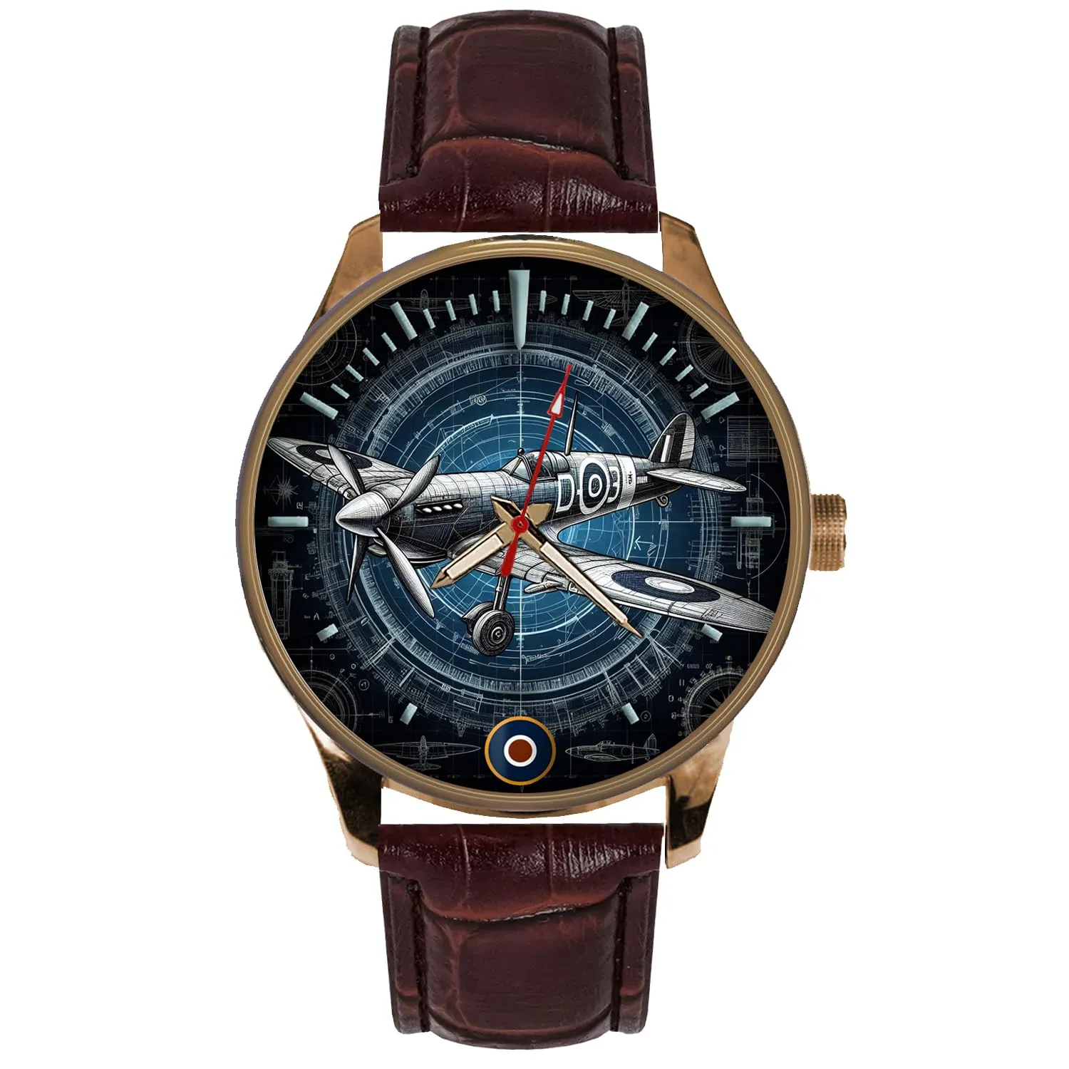 Force World War II SPITFIRE Fighter Aircraft renounce obstruct benign Collectible Solid Brass Retro Pilot Watch. Beautiful Colors. Original RAF Schematics Art. Royal Air 