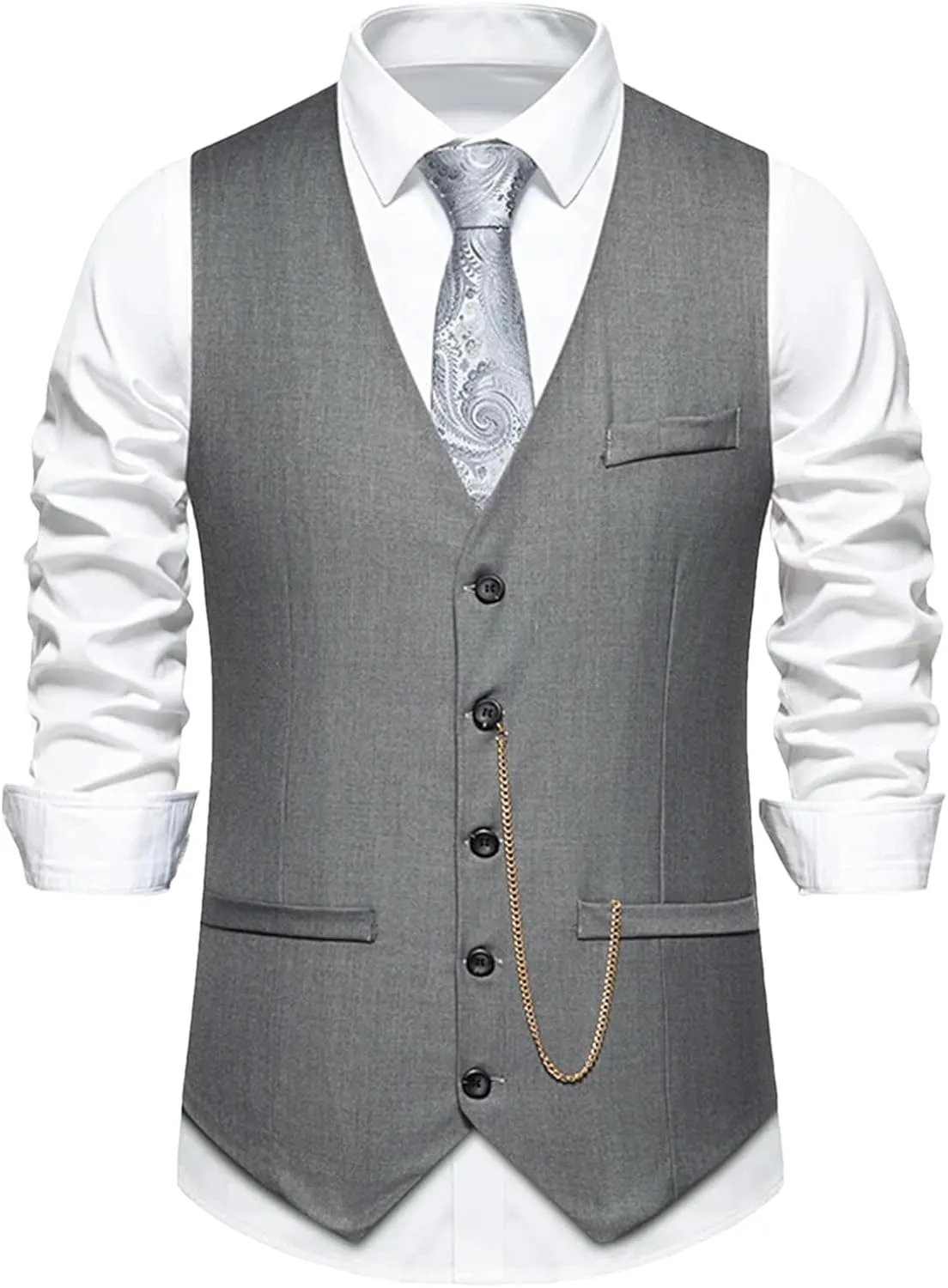 Formal Suit Vest Plus Size Vests Pocket Watch Chain Fashion Solid Color Waistcoat curtain Men's Business 