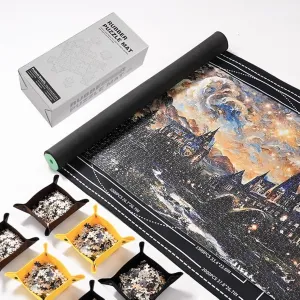 Friendly Storage Bag (500��2000 Pieces) Jigsaw Puzzle Mat Roll Up 44�� x 30�� Portable Keeper iconographic for up to 3000 Pc Slip Smooth Polyester Includes 6 Sorting Trays & Travel 