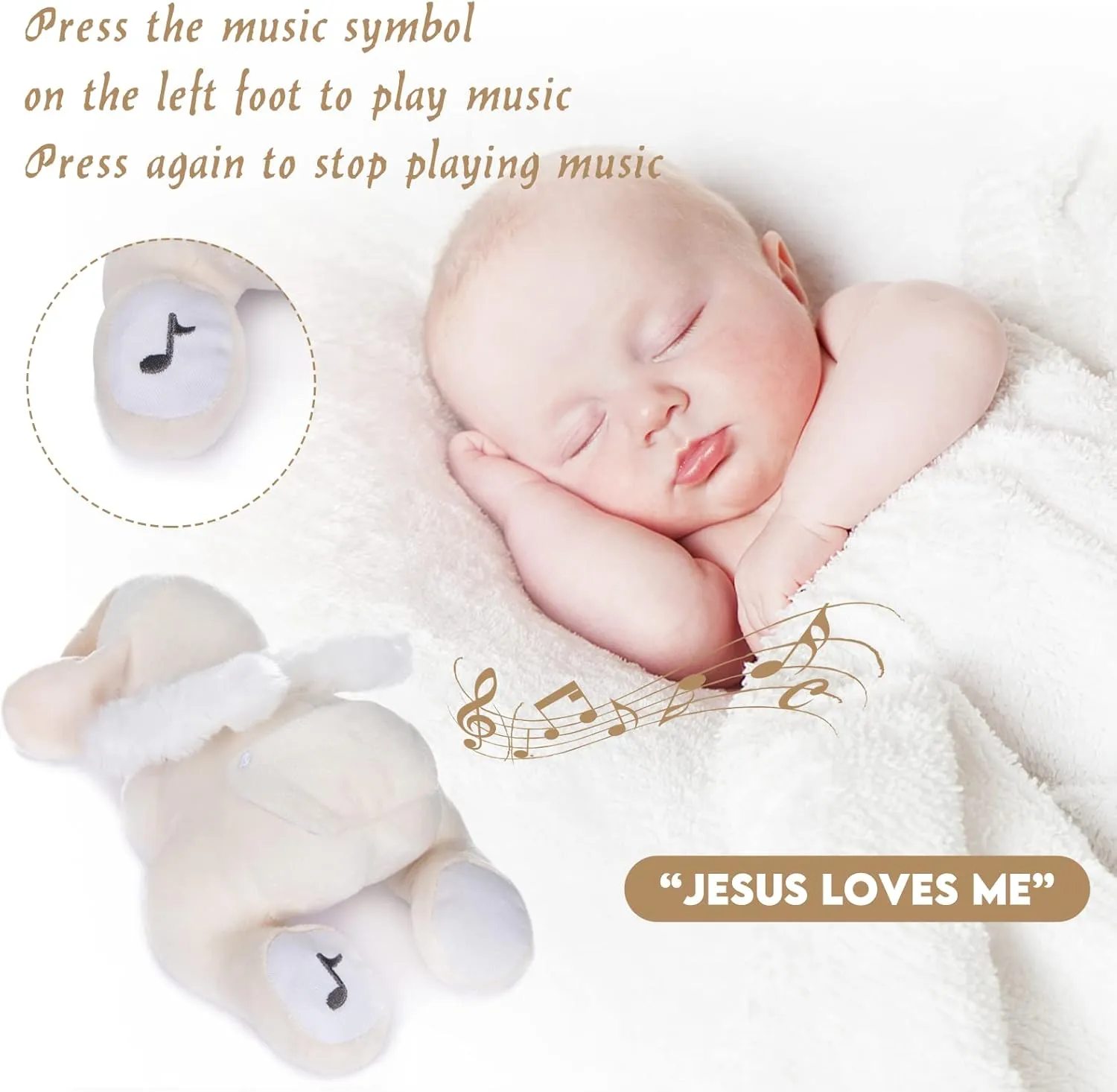 Friends Gifts for Babies Kids Girls Boys My OLi Sleepy Angel Lamb 9" Plush Sheep medium Stuffed Animal Plays Jesus Loves Me Soft Toy Best Bedtime 