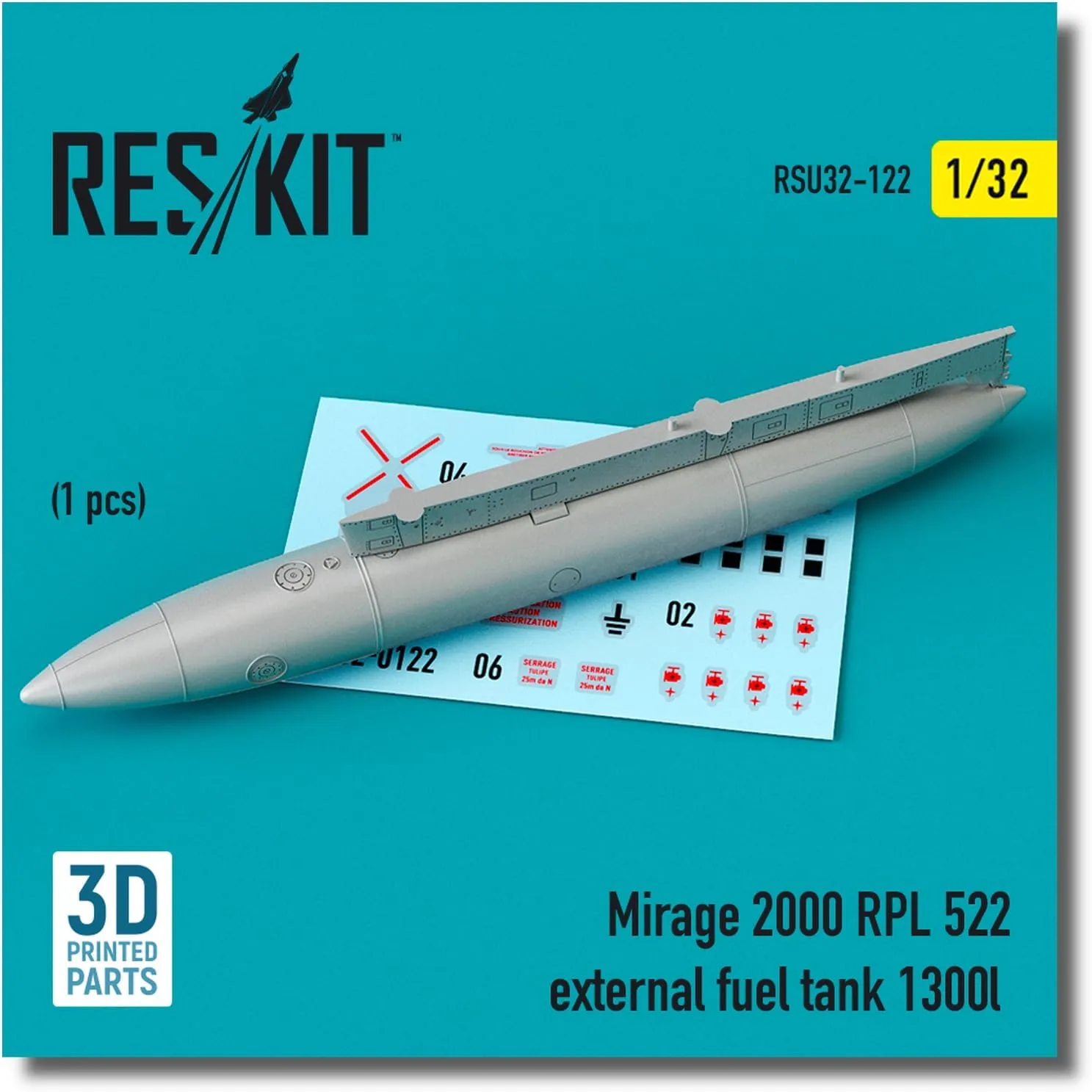 Fuel Tank 1300L, RESRSU320122U Sprue Brothers ResKit 1:32 Mirage 2000 RPL 522 tow category External 