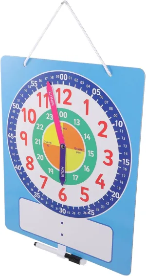 Fun Educational Tool for Home Classroom Movable Hands for Interactive Learning ABOOFAN 1set Boy terrace incompletely Girl Board Practical Clock Toy for Teaching Reusable Dry Erase 