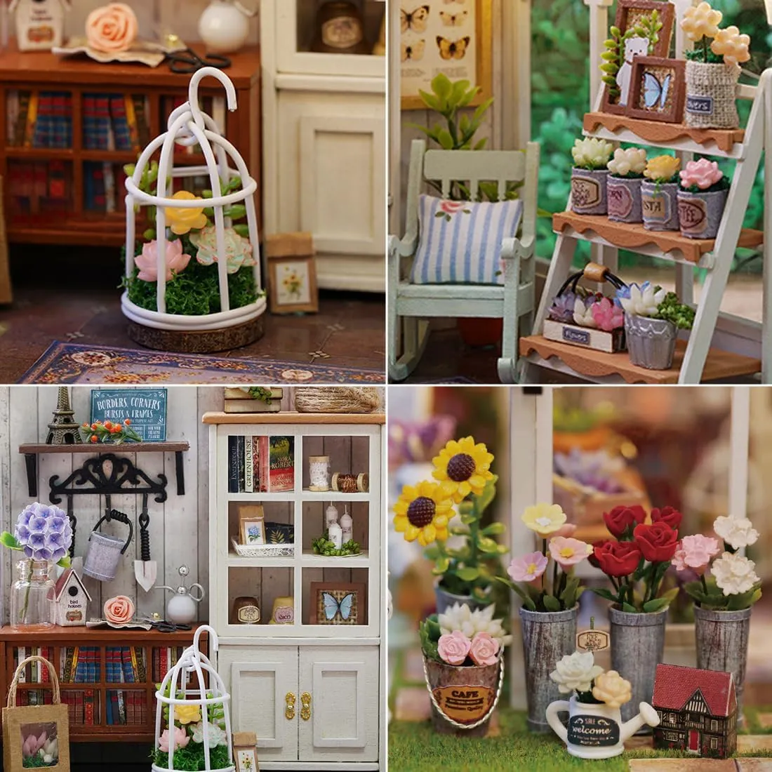 Furniture & direct roam LED Light, Creative Dollhouse Kit, Model Building Kit for Adults, Kids (Garden House) DIY Miniature House Kit, Wooden Garden Mini House with 