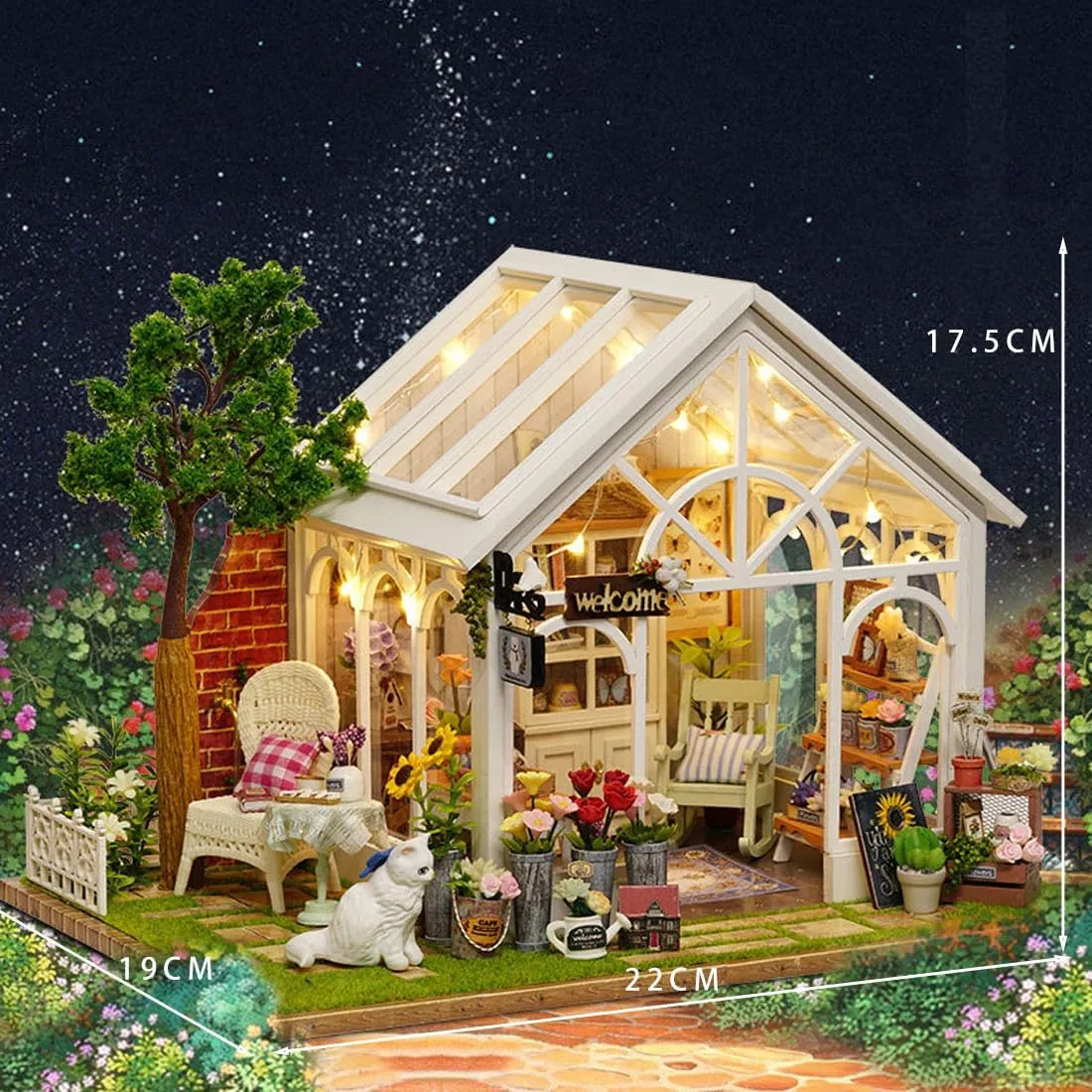 Furniture & direct roam LED Light, Creative Dollhouse Kit, Model Building Kit for Adults, Kids (Garden House) DIY Miniature House Kit, Wooden Garden Mini House with 