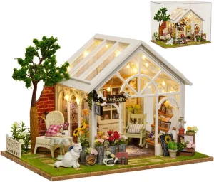 Furniture & direct roam LED Light, Creative Dollhouse Kit, Model Building Kit for Adults, Kids (Garden House) DIY Miniature House Kit, Wooden Garden Mini House with 
