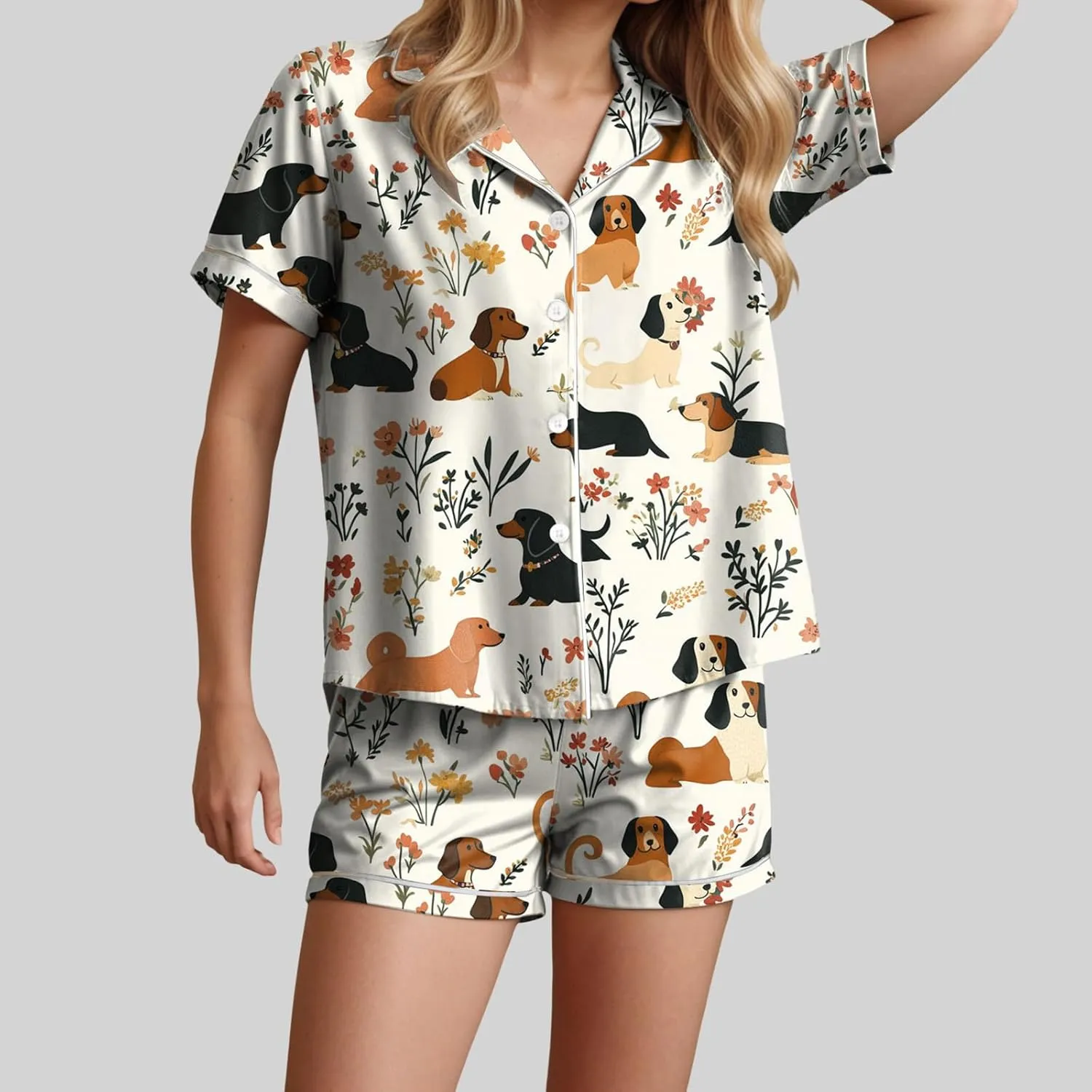 gait anarchist Loungewear V Neck Sleepwear Pjs Sets Womens Pajama Sets Graphic Printed Short Sleeve Button Shirt and Shorts Sets 