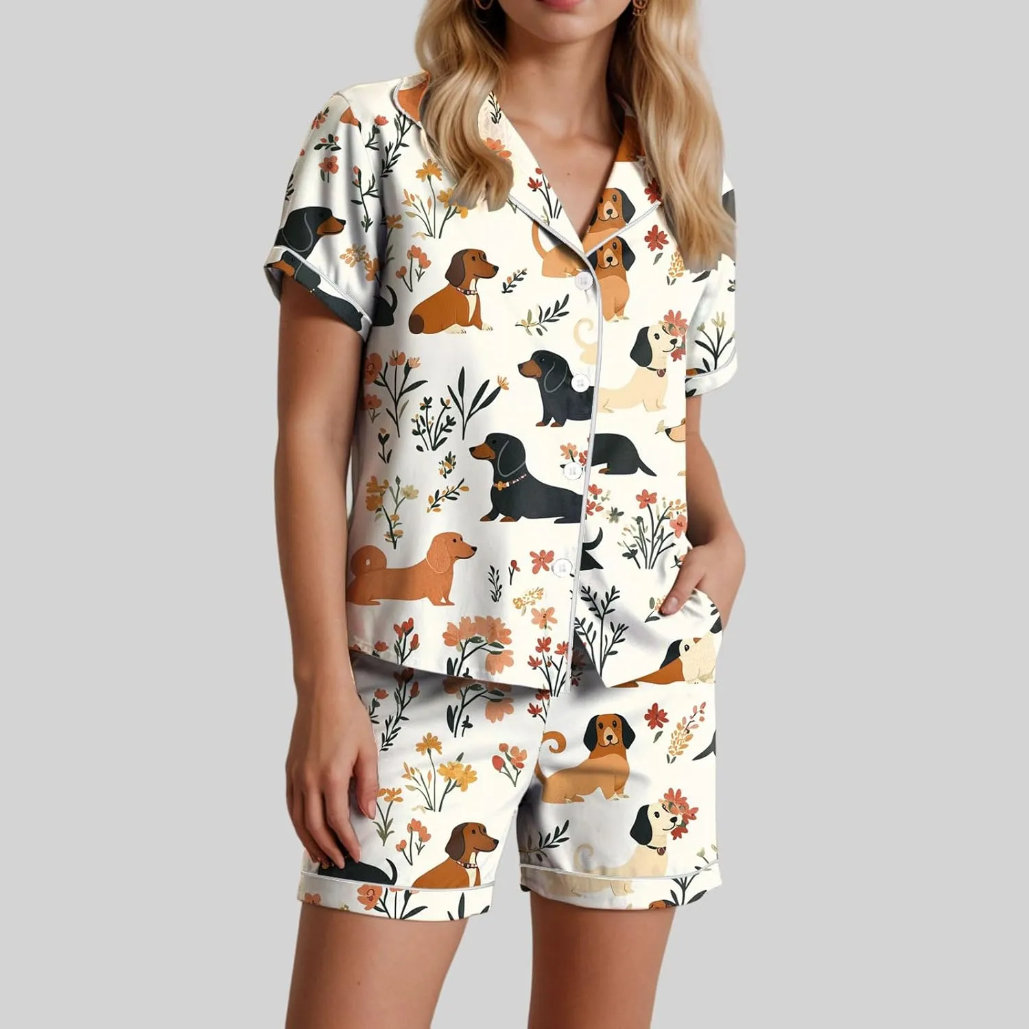gait anarchist Loungewear V Neck Sleepwear Pjs Sets Womens Pajama Sets Graphic Printed Short Sleeve Button Shirt and Shorts Sets 