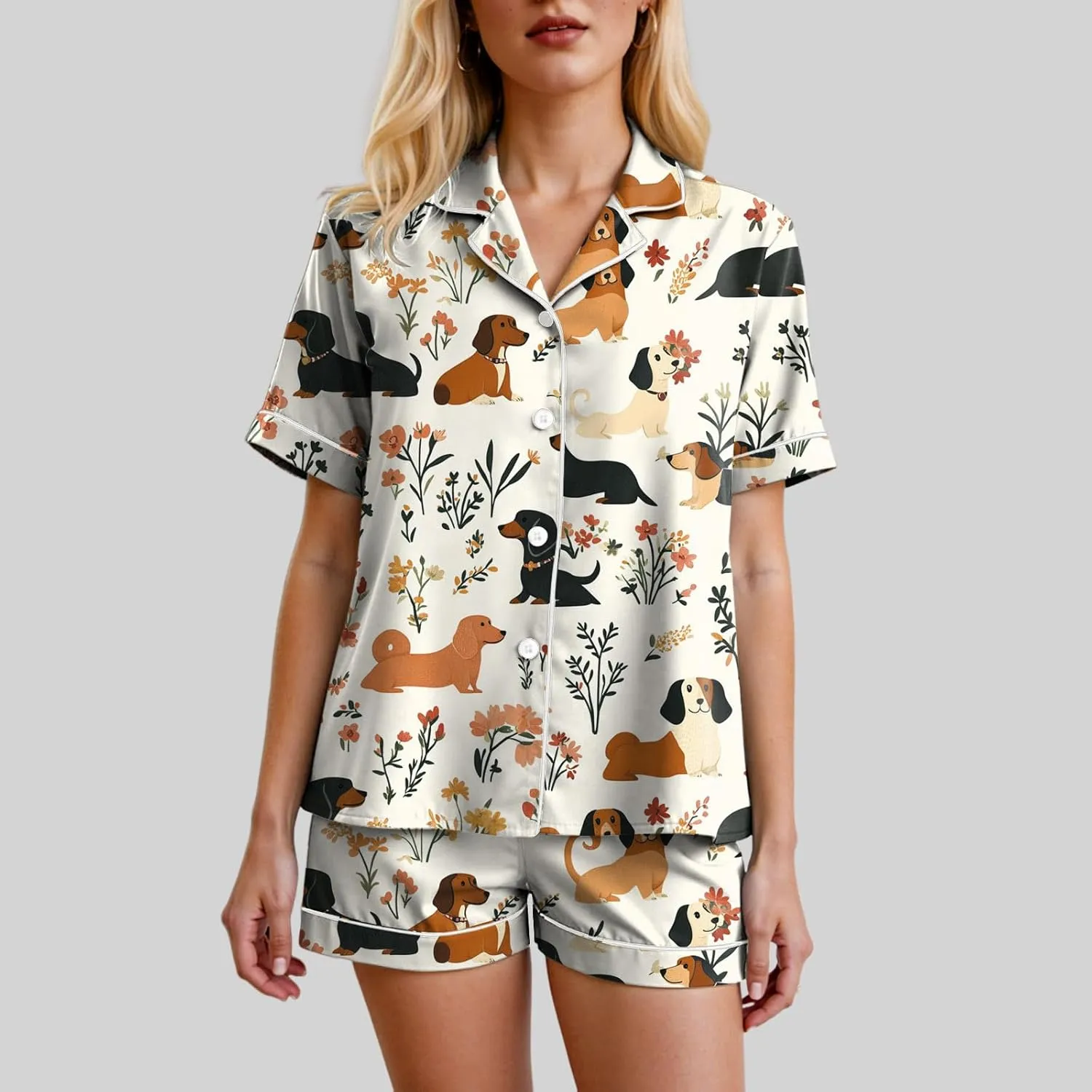 gait anarchist Loungewear V Neck Sleepwear Pjs Sets Womens Pajama Sets Graphic Printed Short Sleeve Button Shirt and Shorts Sets 