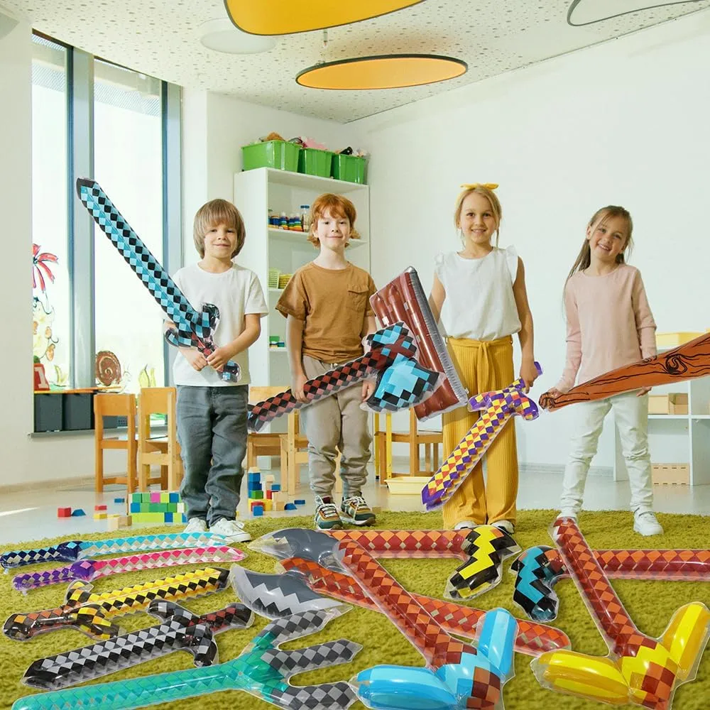 Game, 6 Pack Cute Diamond Sword Shield Blow Up Pixel Craft Shields Weapons Set Toy Inflatable Crafting Shields Pirate Party Favor For Carnival Birthday Masquerade Swimming Pool Cosplay Halloween shuffle brightness Video 
