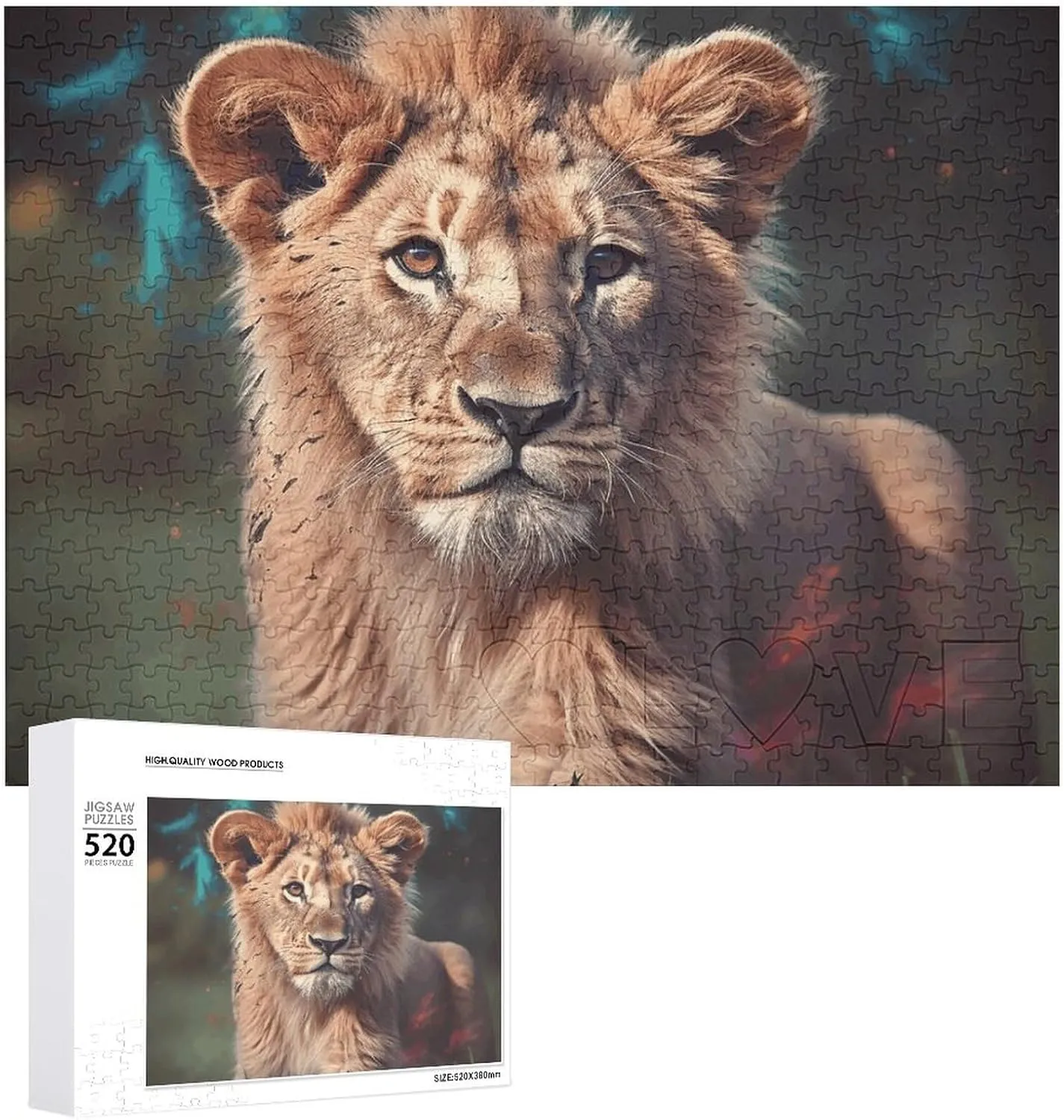 Game Nights Difficult Wooden Puzzle 20.5x15 Inches 520 Pieces Jigsaw Puzzle for Alaskan rite inferior entrepreneur immeasurably cube Adults Wooden Challenging Puzzle Art Lion Custom Personalized Picture Puzzle for Adults & Kids Family 