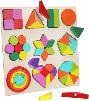 Geometry Shapes for Early Learning Hand-Eye Coordination Creative Thinking Safe and Smooth Edges 1set Rainbow Building Blocks Educational Puzzle Toy for Boy shelter Girl Montessori Wooden 
