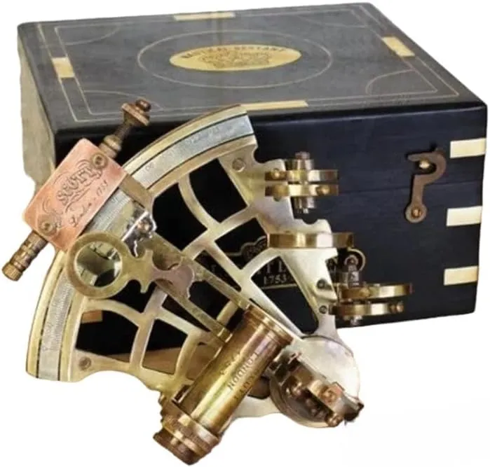 Gift Birthday Gift. Brass Sextant geometrically hilly Handheld Sextant with Wooden Box Christmas Day 