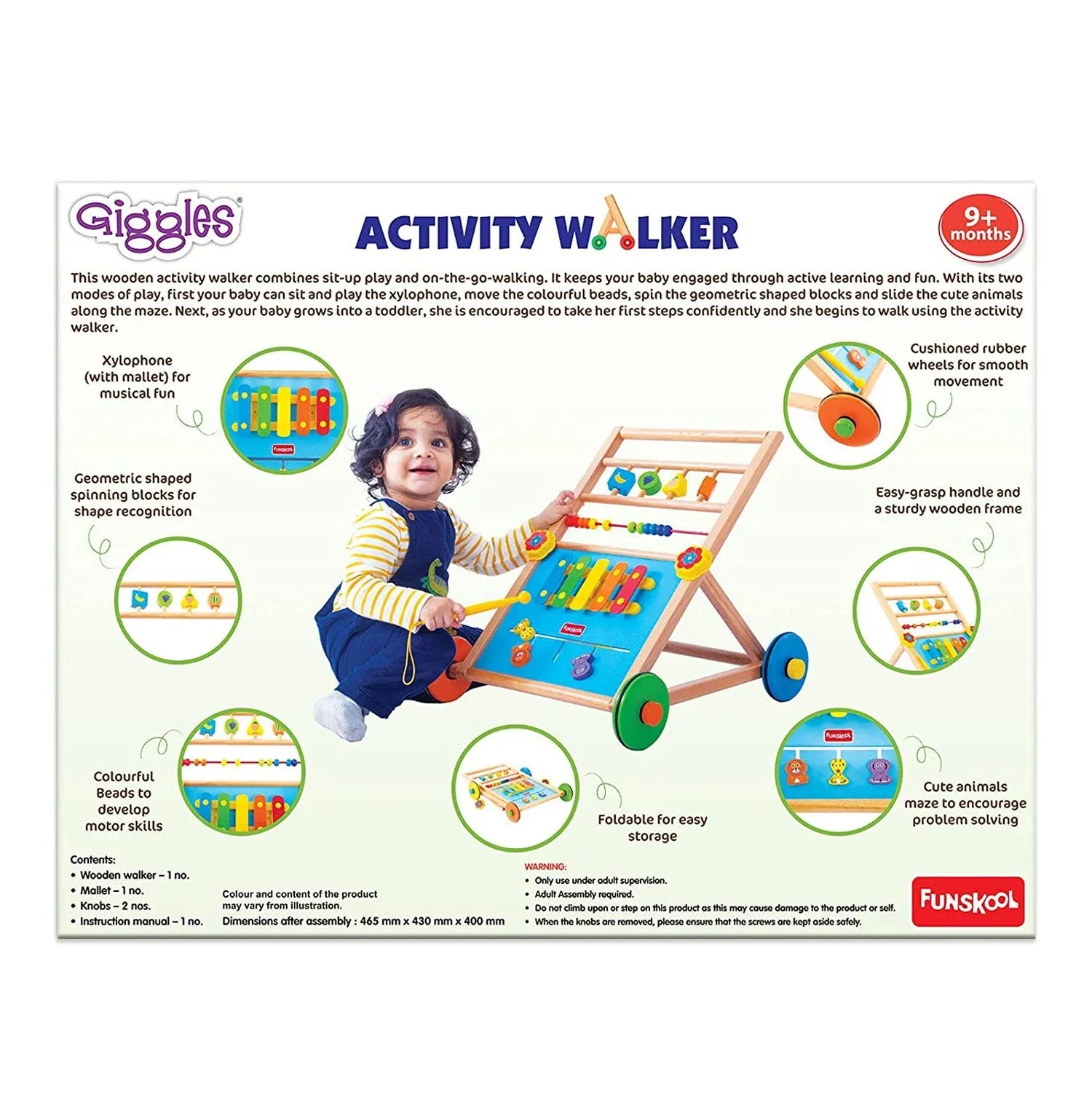 Giggles - Activity Walker, Multicolour Wooden Musical Walker, Develops Motor Skills Using Xylophone