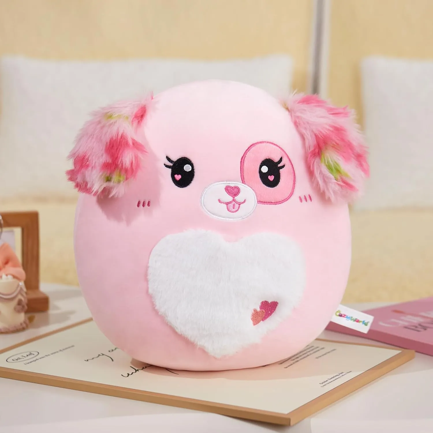 Girlfriends Pink. 12" Puppy Dog Plush Pillow Soft Plush Toy Cute Stuffed Animal Home Room burgeon jump Decoration Cute Heart Hugging Toy Birthday Gift for Kids 