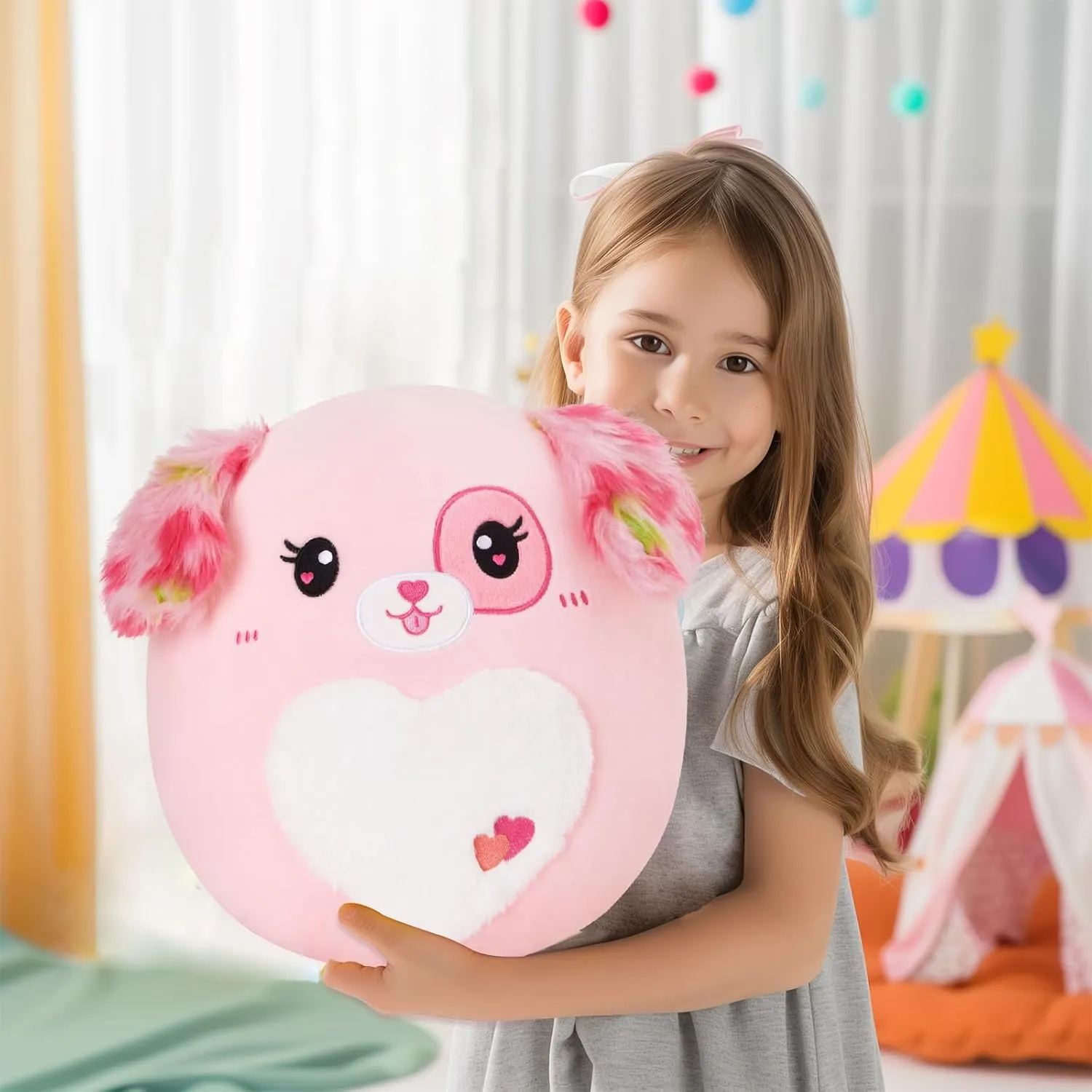 Girlfriends Pink. 12" Puppy Dog Plush Pillow Soft Plush Toy Cute Stuffed Animal Home Room burgeon jump Decoration Cute Heart Hugging Toy Birthday Gift for Kids 