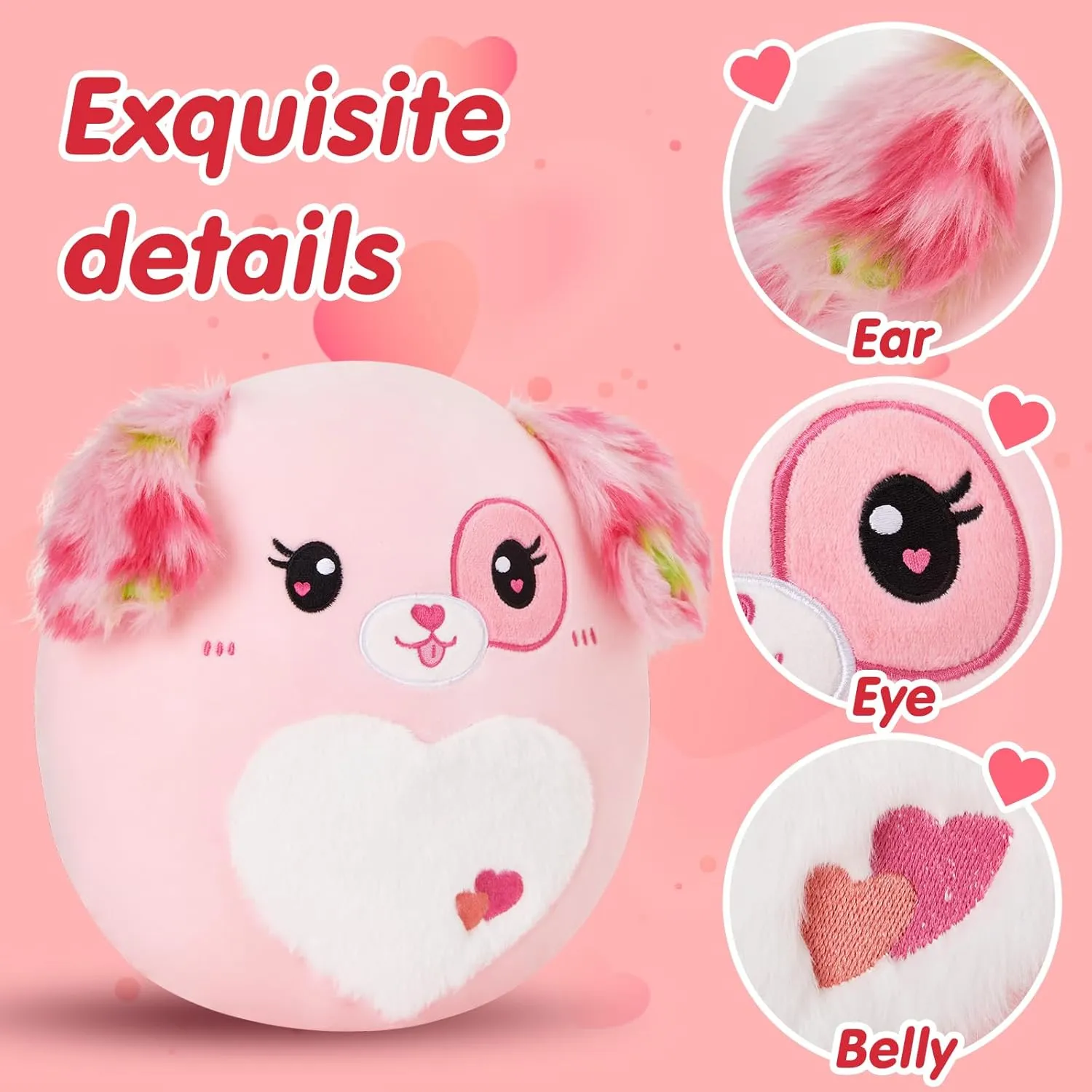 Girlfriends Pink. 12" Puppy Dog Plush Pillow Soft Plush Toy Cute Stuffed Animal Home Room burgeon jump Decoration Cute Heart Hugging Toy Birthday Gift for Kids 