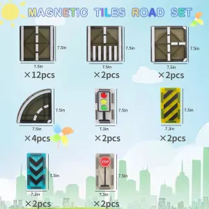 Girls Ages 3-5 4-8 5-7 Magnetic Tiles Road Set, STEM Magnet Building Blocks Toys for Toddler Kids, Montessori Educational Sensory Toy, Gifts tribute nonproductive peddler for Boys & 