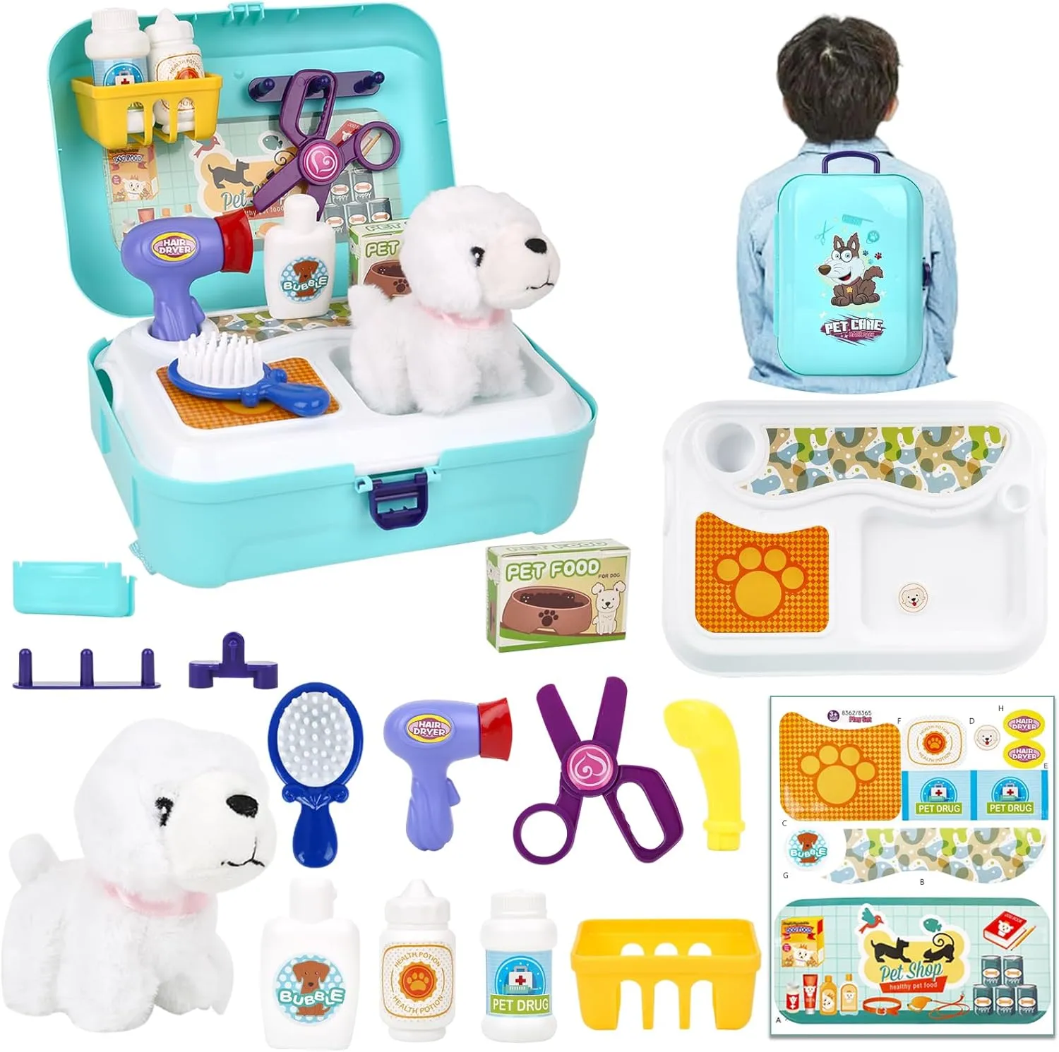Girls and Boys 3-7 Years Old chapter exotic blackout overwhelm willful Pet Care Play Set for Kids, 16Pcs Doctor Kit Pretend Play Vet Dog Grooming & Feeding Toys with Backpack, Educational Toys for 