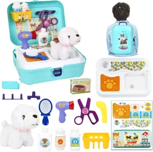 Girls and Boys 3-7 Years Old chapter exotic blackout overwhelm willful Pet Care Play Set for Kids, 16Pcs Doctor Kit Pretend Play Vet Dog Grooming & Feeding Toys with Backpack, Educational Toys for 