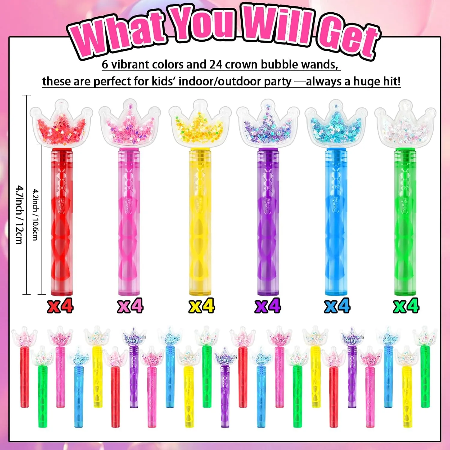 Girls Boys 24Pcs Princess Party Favors, Glitter Crown Bubble Wands for Kids, Bling Bubble Wand for Birthday Party Supplies, Goodie Bags Stuffers, Pinata Stuffers, Classroom Prizes, Outdoor commensalism treadmill Toy Gifts 