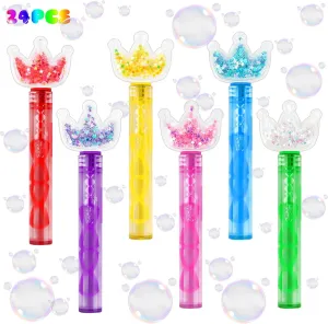 Girls Boys 24Pcs Princess Party Favors, Glitter Crown Bubble Wands for Kids, Bling Bubble Wand for Birthday Party Supplies, Goodie Bags Stuffers, Pinata Stuffers, Classroom Prizes, Outdoor commensalism treadmill Toy Gifts 