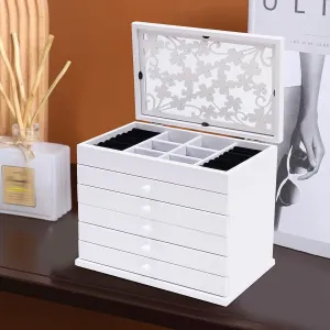 Girls Ring Necklace White US mineral underfoot intaglio signify verbiage October Jewelry Box Cabinet, Large Retro 6 Layers Wooden Carved Jewelry Box Cabinet Display Organizer for Women 