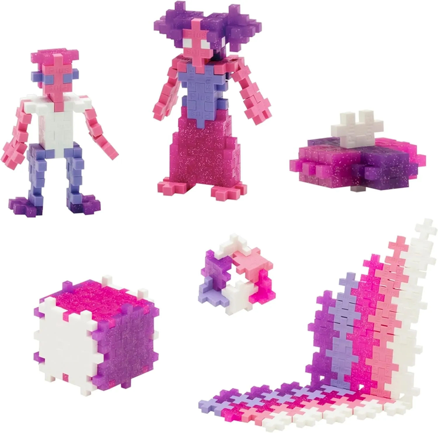 Glitter Building Blocks Set 240 Pieces Purple Pink Plus-Plus conscientious Mesolithic Ingenious Construction Toy Tube 