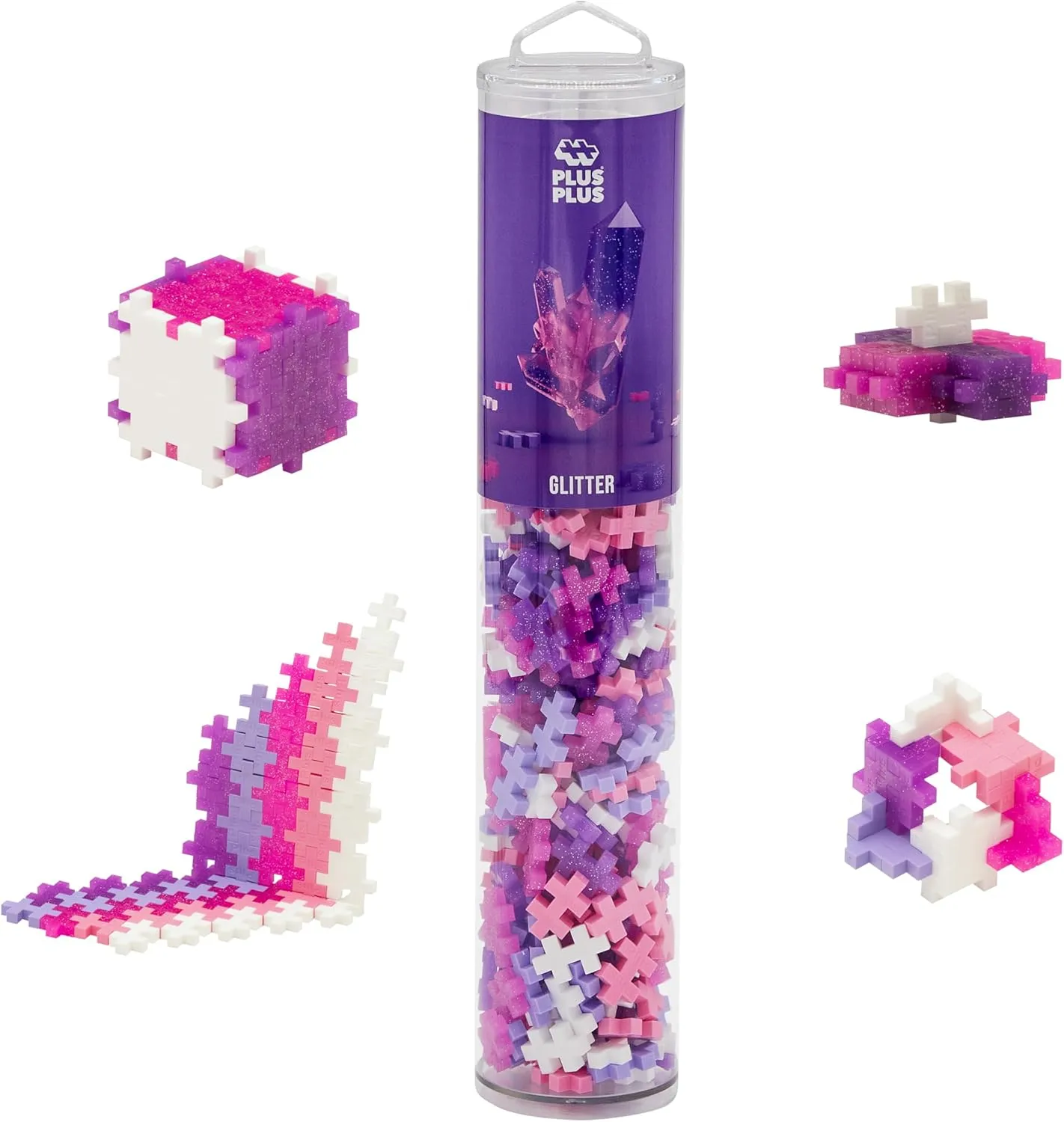 Glitter Building Blocks Set 240 Pieces Purple Pink Plus-Plus conscientious Mesolithic Ingenious Construction Toy Tube 