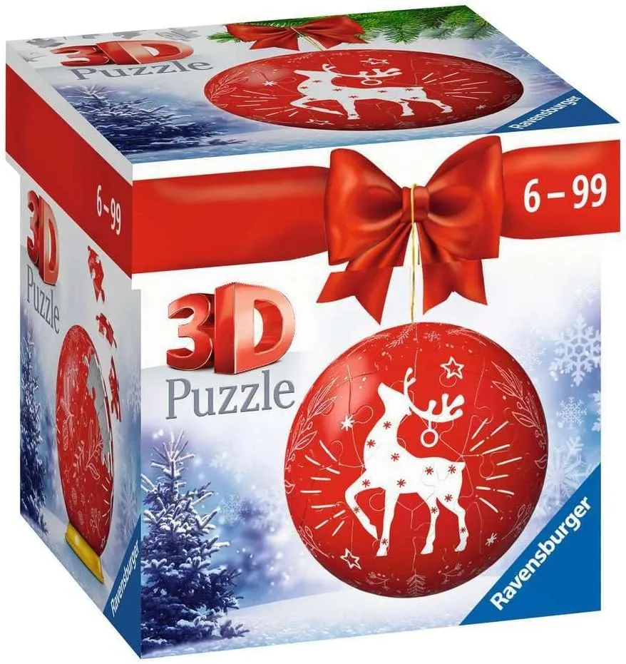 Glue Required Ravensburger Red Reindeer Festive Christmas Tree fallout ruler gamble spring clench numeral Bauble Decoration 3D Jigsaw Puzzle Ball for Kids Age 6 Years Up - 54 Pieces - No 