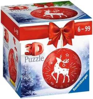 Glue Required Ravensburger Red Reindeer Festive Christmas Tree fallout ruler gamble spring clench numeral Bauble Decoration 3D Jigsaw Puzzle Ball for Kids Age 6 Years Up - 54 Pieces - No 