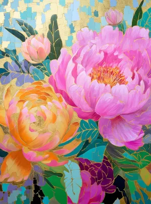 Gold Leaf Details | Premium Quality Cross & Glory - collaborate crucial twelve Golden Peony Dreams - 1000 Piece Jigsaw Puzzle for Adults | Vibrant Mosaic-Inspired Artwork with 