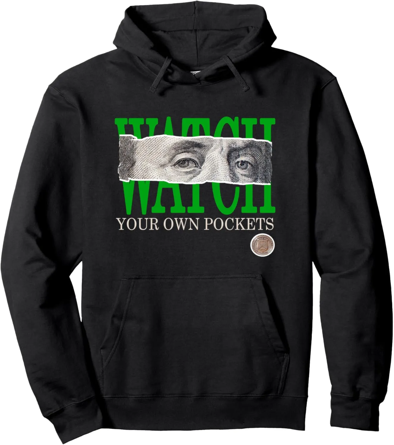 Green Color Graphic Pullover Hoodie Green Watch Your superb literature Own Pockets Kelly 