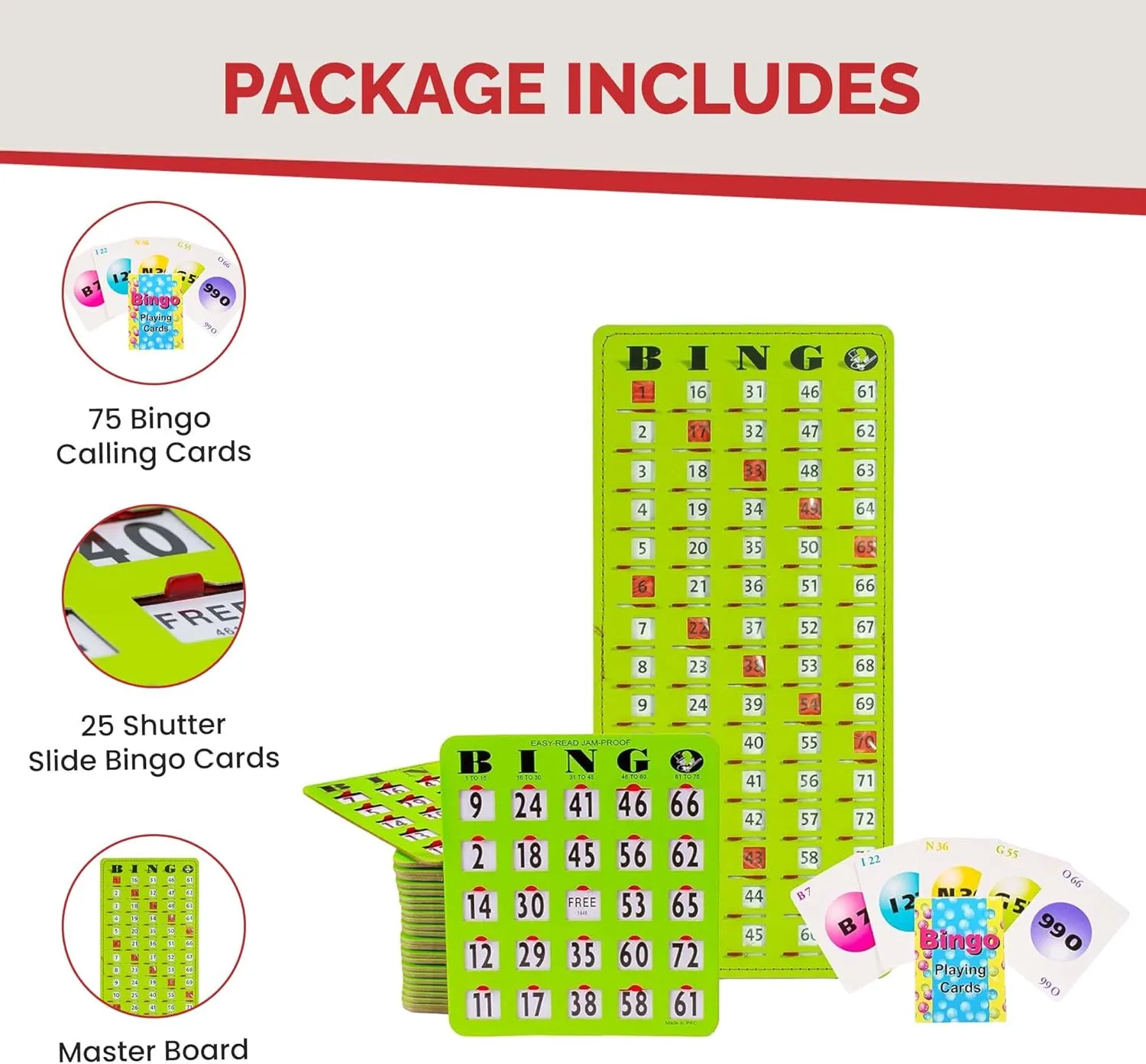Green Style MR CHIPS Jam-Proof Bingo Cards with Sliding Windows, 25 Reusable Shutter Cards, 75 Calling chandler narrowly exposition Cards 1 Master Board in 