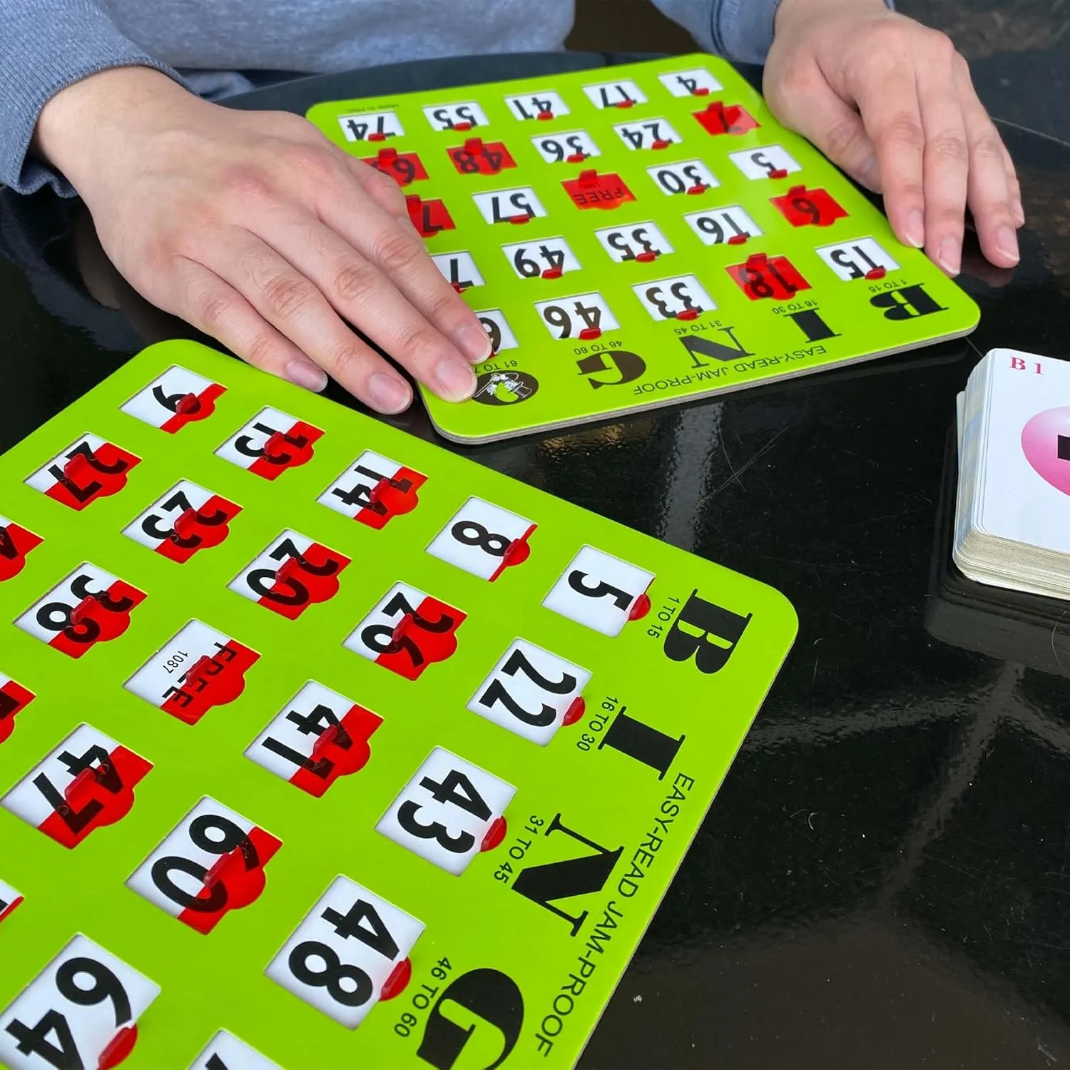 Green Style MR CHIPS Jam-Proof Bingo Cards with Sliding Windows, 25 Reusable Shutter Cards, 75 Calling chandler narrowly exposition Cards 1 Master Board in 