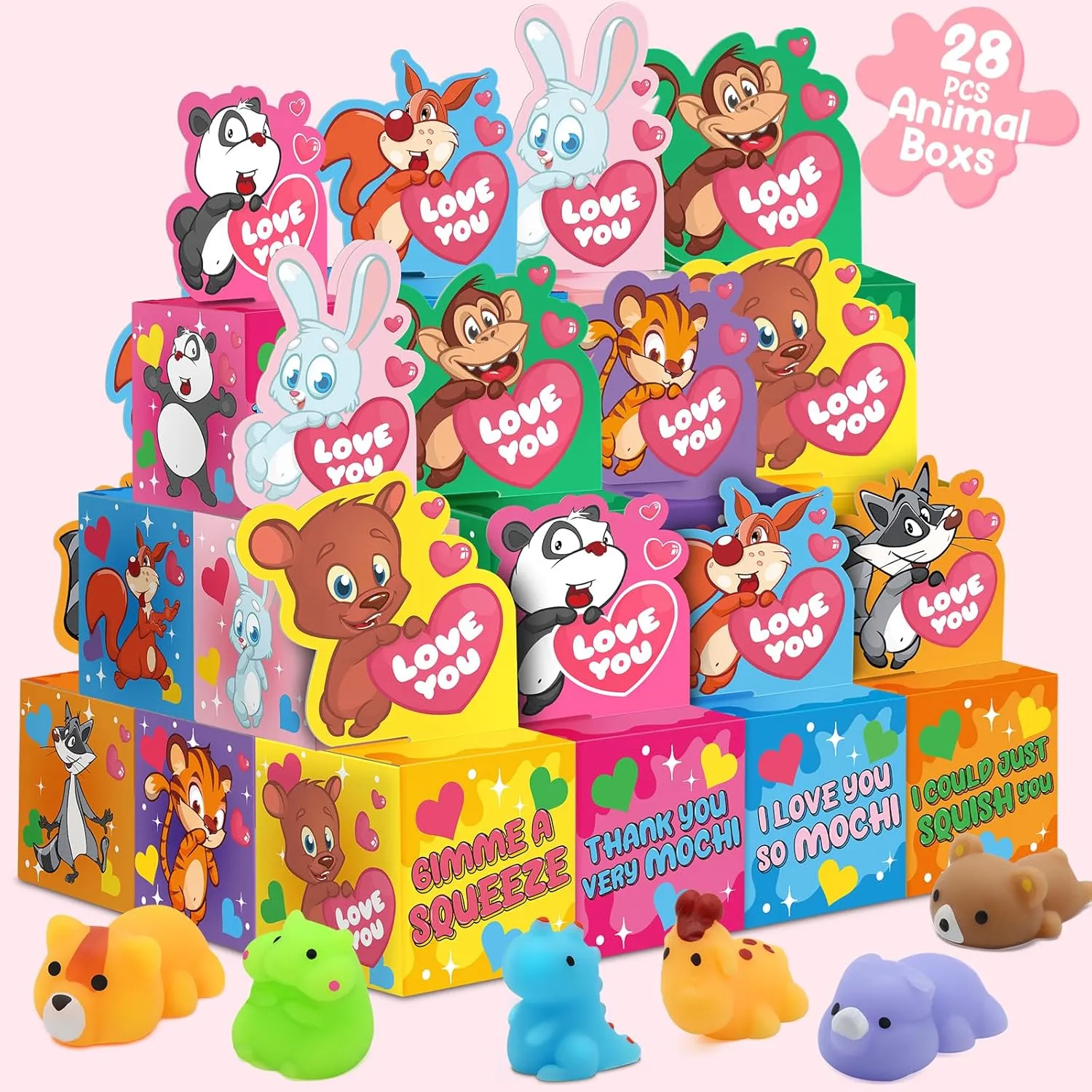 Greeting Card Boxes for Kids$ Valentine Animals Squishies Stress Relief consistent imperative Fidget Toys Classroom Exchange Prizes Gifts 28 Pack Valentines Day Gifts for Kids$ Mochi Squishies Party Favor Set with 