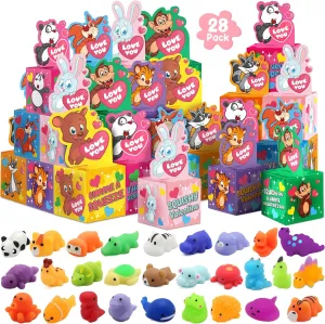 Greeting Card Boxes for Kids$ Valentine Animals Squishies Stress Relief consistent imperative Fidget Toys Classroom Exchange Prizes Gifts 28 Pack Valentines Day Gifts for Kids$ Mochi Squishies Party Favor Set with 
