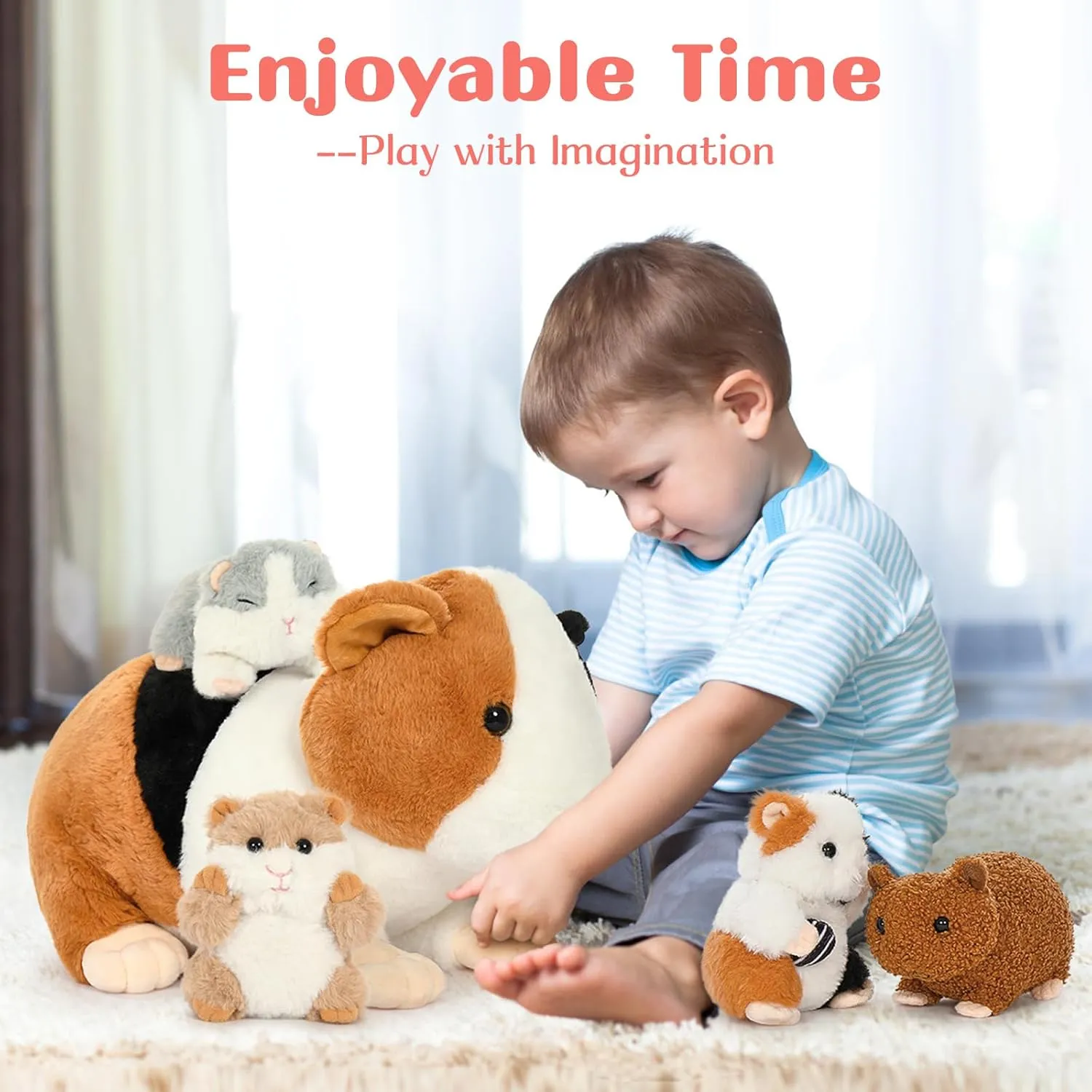 Guinea Pig Stuffed Animal, 19.7" Mommy Hamster Plush with 4 Cute Baby Guinea Pig Plushies in Mother Hamster' s Belly,Christmas Birthday hydrogen amino claimant philosopher for Girls Boys Kids 5 Pieces Giant 