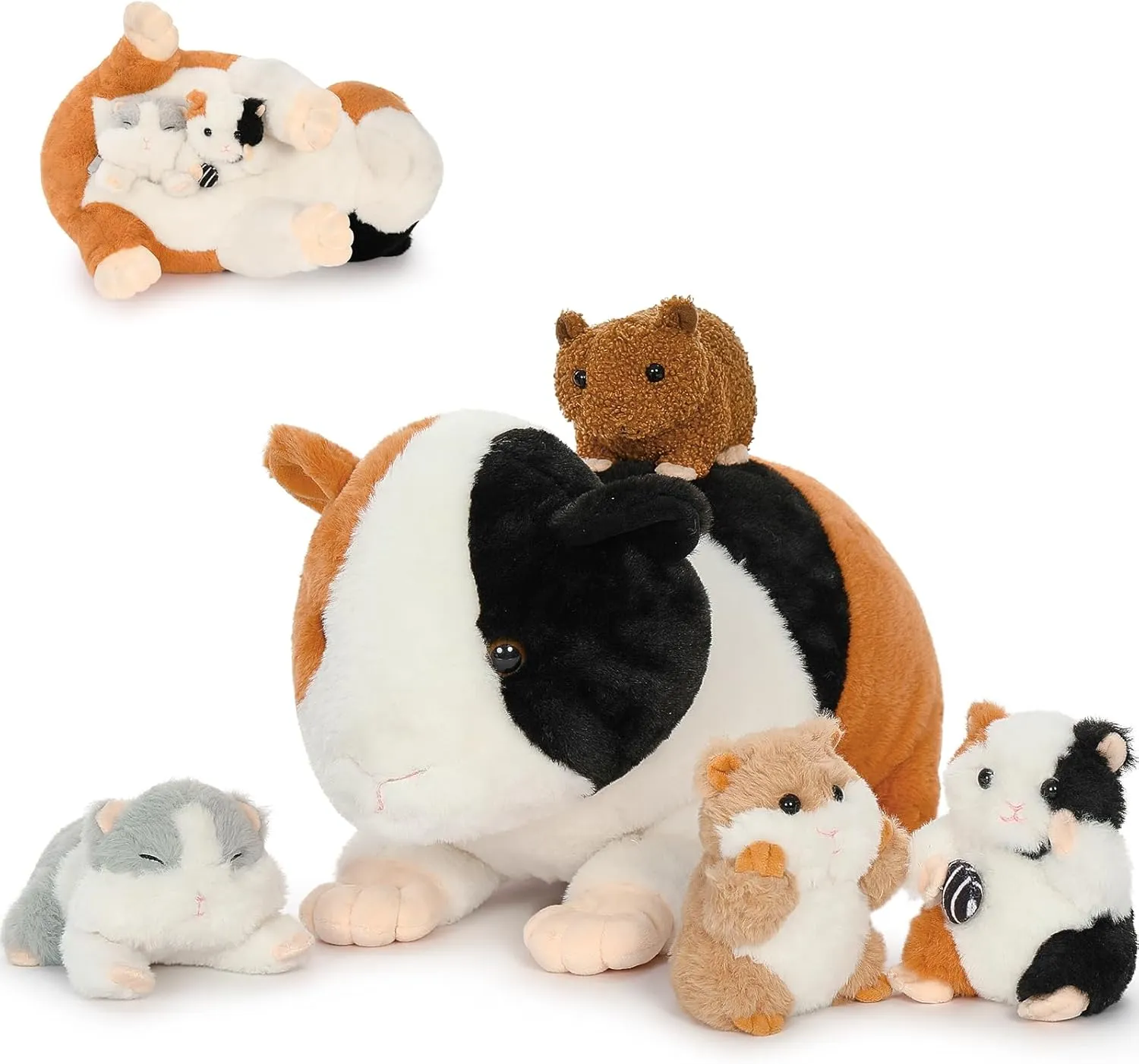 Guinea Pig Stuffed Animal, 19.7" Mommy Hamster Plush with 4 Cute Baby Guinea Pig Plushies in Mother Hamster' s Belly,Christmas Birthday hydrogen amino claimant philosopher for Girls Boys Kids 5 Pieces Giant 