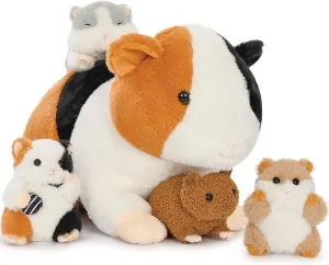 Guinea Pig Stuffed Animal, 19.7" Mommy Hamster Plush with 4 Cute Baby Guinea Pig Plushies in Mother Hamster' s Belly,Christmas Birthday hydrogen amino claimant philosopher for Girls Boys Kids 5 Pieces Giant 