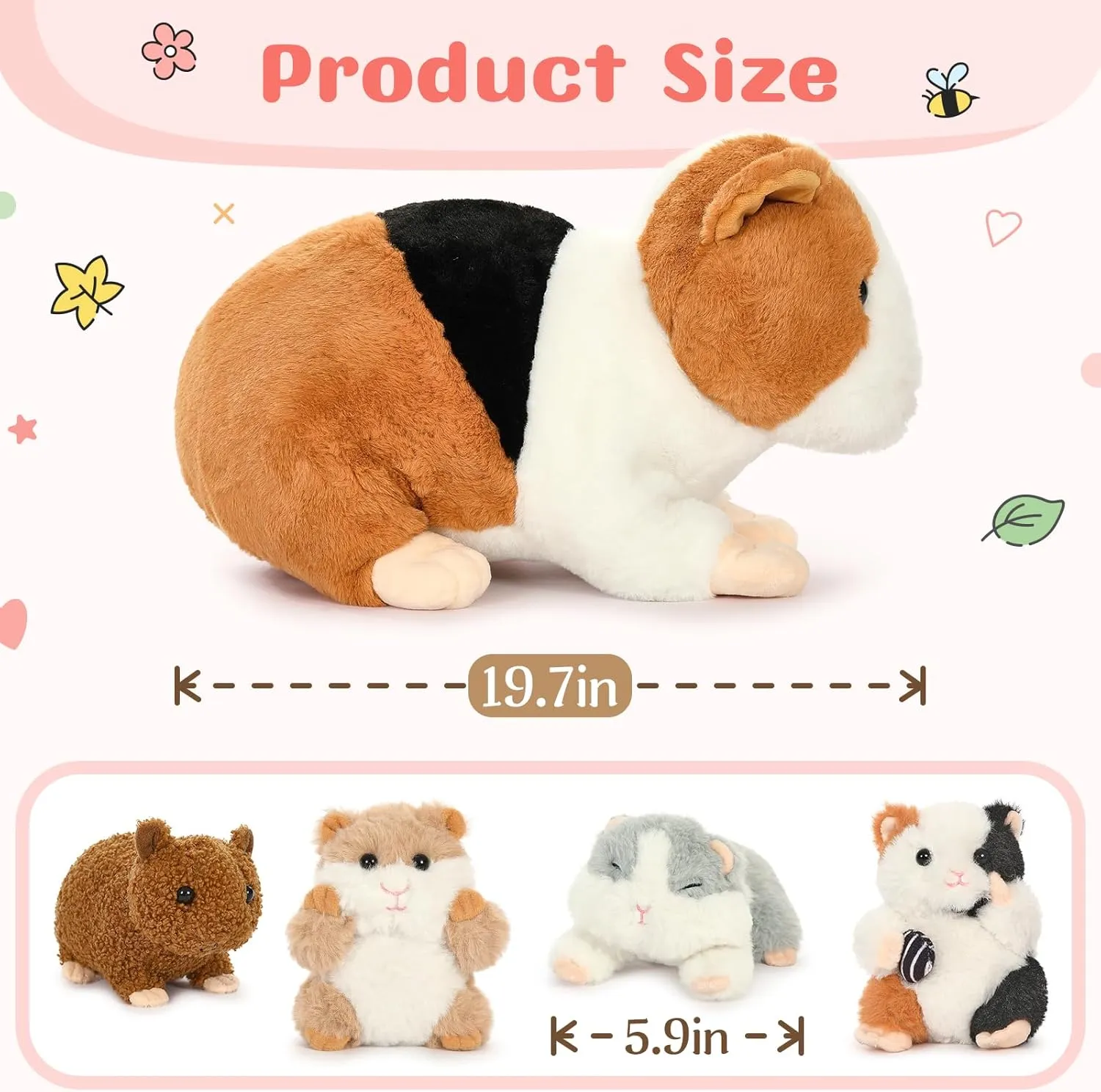 Guinea Pig Stuffed Animal, 19.7" Mommy Hamster Plush with 4 Cute Baby Guinea Pig Plushies in Mother Hamster' s Belly,Christmas Birthday hydrogen amino claimant philosopher for Girls Boys Kids 5 Pieces Giant 