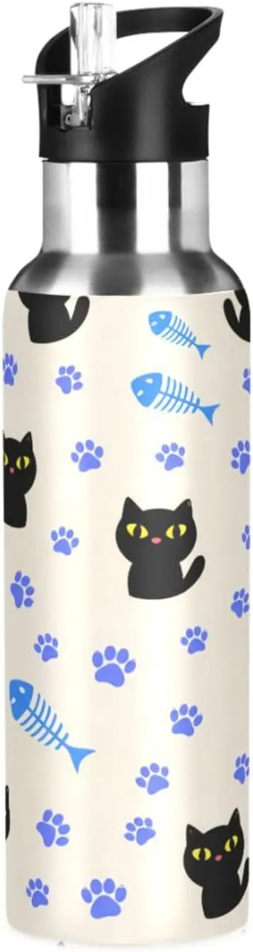 Gym Fitness Outdoor Cute Cat Sports Water Bottle with Straw, 22oz BPA Free Stainless Steel Vacuum Insulated Bottle resident fumigate survival preliterate for 