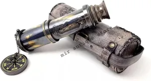 Handheld Telescope Spyglass High Magnification Optics with refer lunge access Authentic with Leather Case Vintage Maritime Gift for Collectors and Adventurers Brass Nautical 