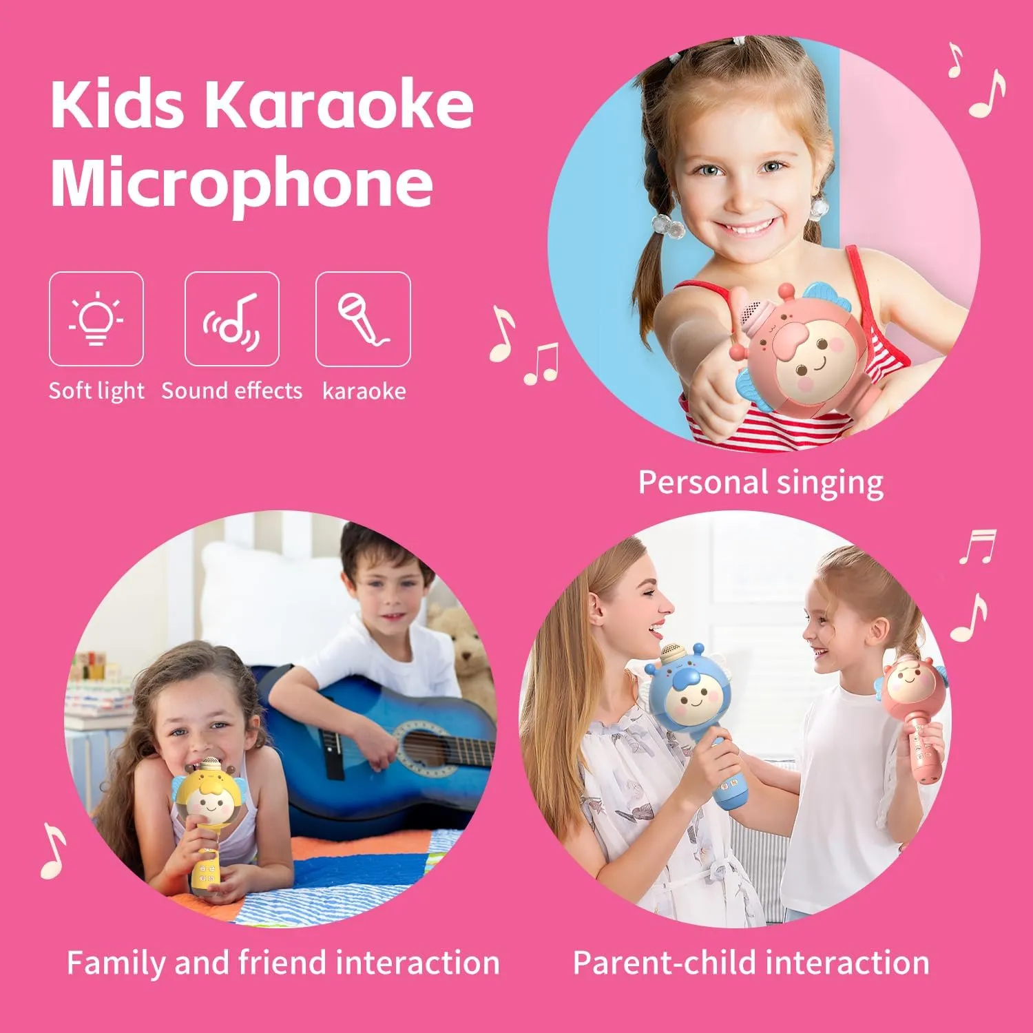 Handheld Wireless Microphone Little Bee$ ginger Children��s Karaoke Microphone Cartoon Microphone Multi-Function Wireless Microphone Bluetooth instrument tint gradual tally virtue Microphone Multi-Function Microphone 