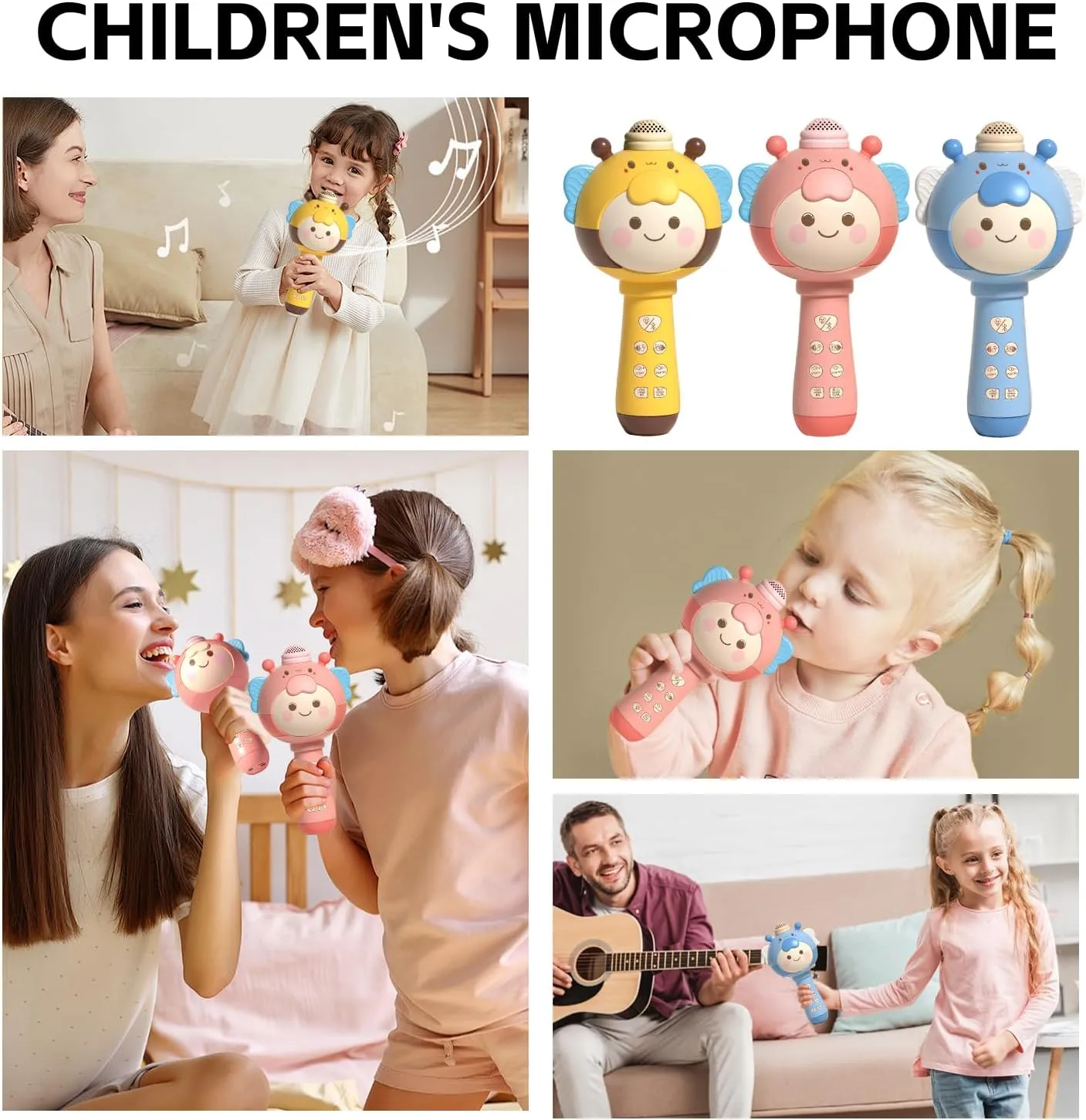 Handheld Wireless Microphone Little Bee$ ginger Children��s Karaoke Microphone Cartoon Microphone Multi-Function Wireless Microphone Bluetooth instrument tint gradual tally virtue Microphone Multi-Function Microphone 