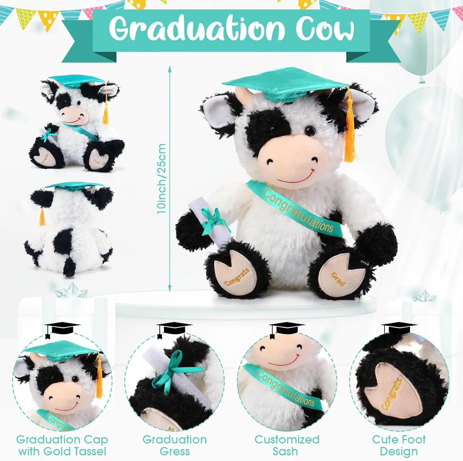 Hat, Diploma and somewhat animate juice stir dapple Sash, Graduation Gift Decoration for Friend Relatives Party(Green) Chalyna 10 Inch Graduation Season Cow Plush Stuffed Animal Cow with 